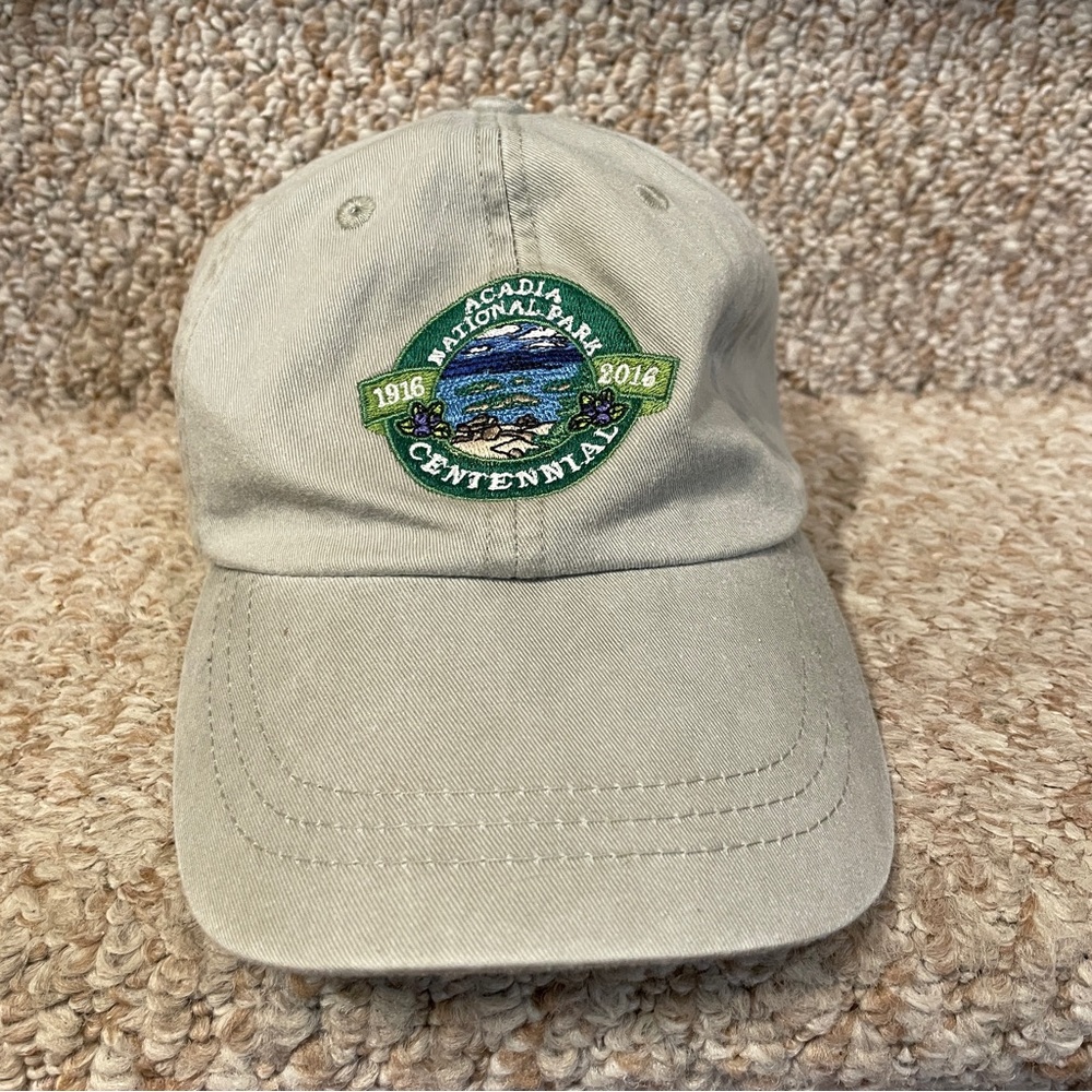 Acadia National Park centennial Porcupine Islands scene 1916-2016 beige dad cap